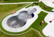 Ghost Bowl Lancaster Skatepark California Jane Reynolds Smith Drone Skateboard Photo Black Pool Coping