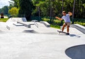 frontside 5.0 in the turnaround transition at the Walton County Skatepark