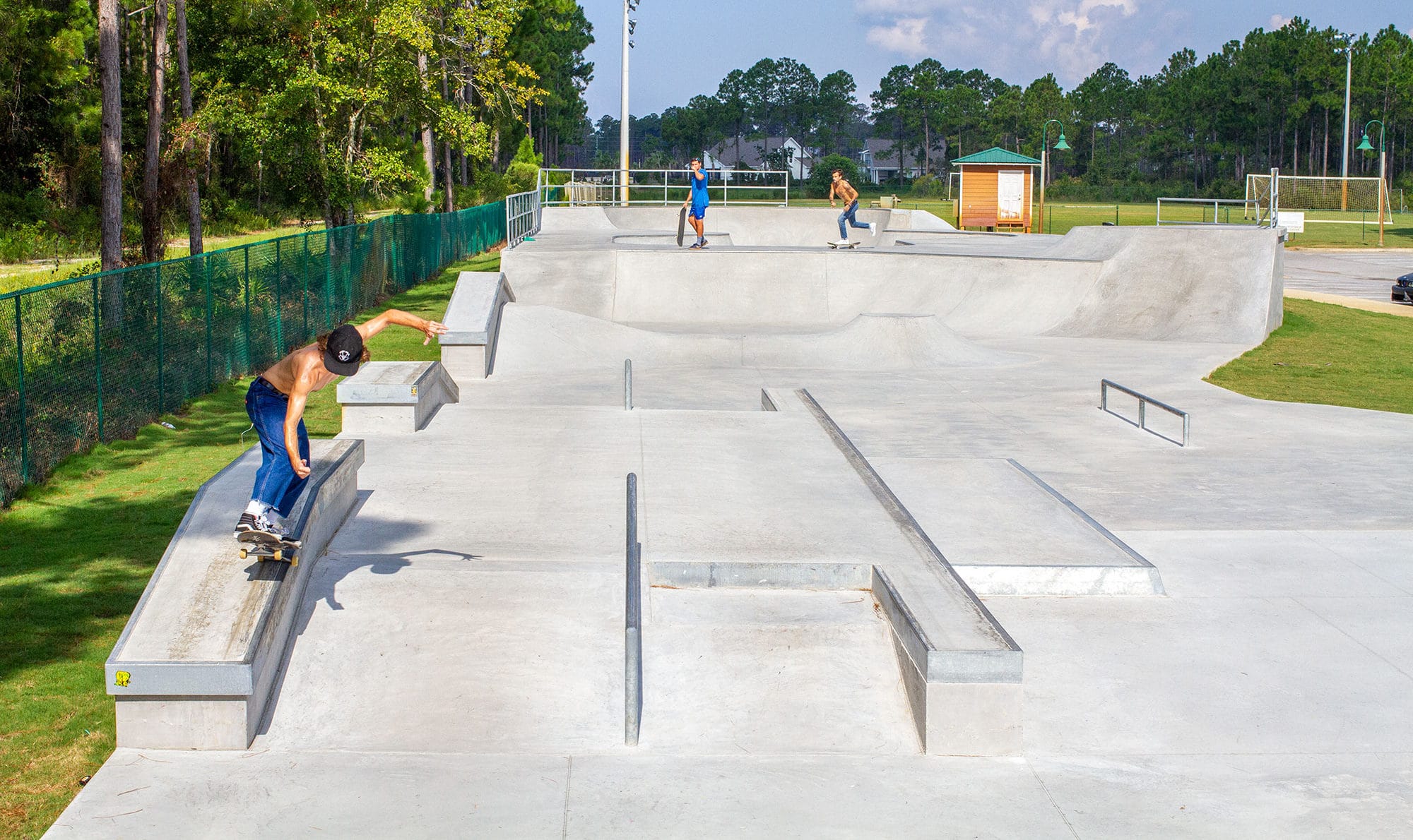 Backside 5.0 on the hubba of the Walton County skatepark