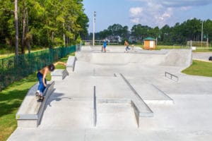 Backside 5.0 skate plaza in Walton County Skatepark