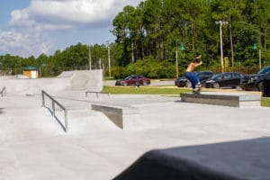 Frontside 5.0 on a ledge in the skate park of Walton County