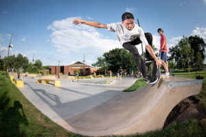 Nosepick at Shoreview Skatepark with transition and rails