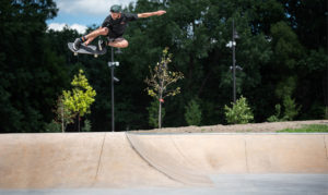 Blasting huge backside air at Shoreview Skatepark by Spohn Ranch