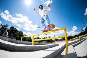 Frontside Feeble on the outrail Spohn Ranch skatepark in Shoreview