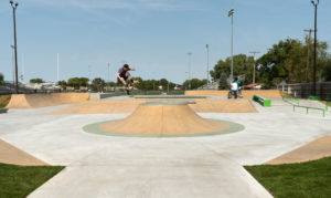 Norfolk Skatepark skateboarder busting ollies on the volcano