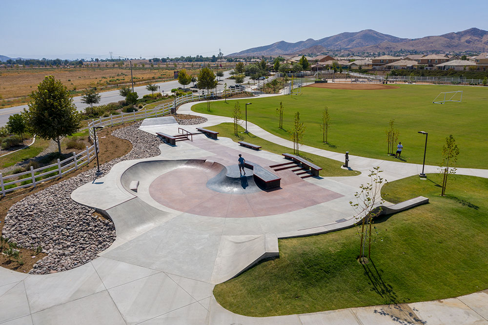 Perris Skatepark Drone Shot Baseball and Soccer field