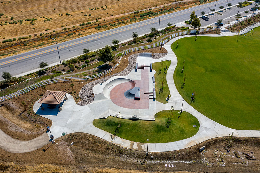 Embedded in a trail of trees and pathways Perris Skatepark