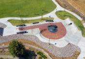 Rocks providing support at Perris Skatepark