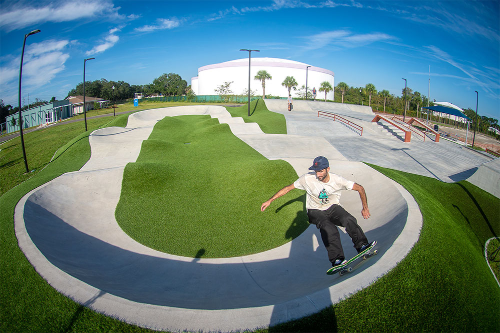Carving a pump track at Carrollwood Skatepark, Tampa FL