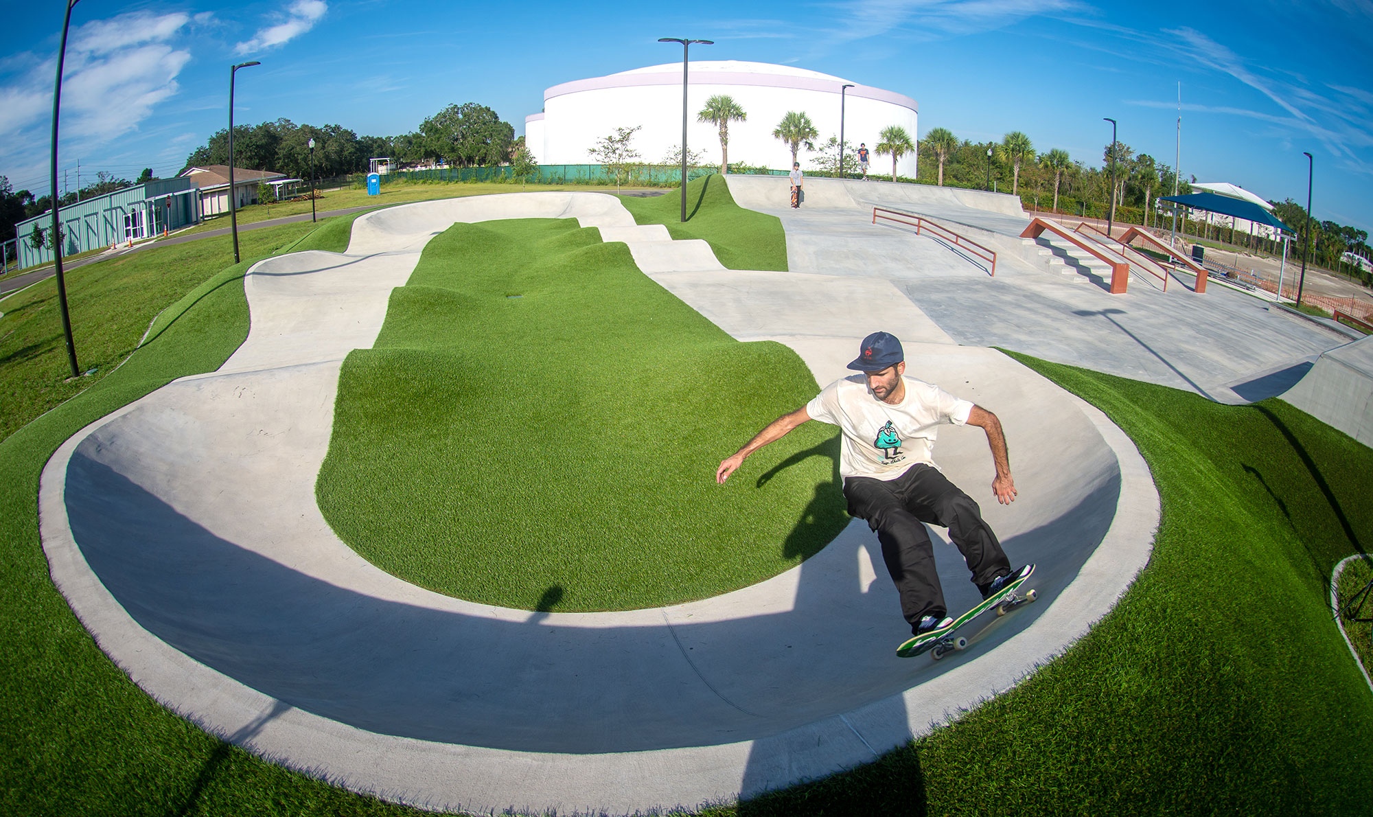 Carving a pump track at Carrollwood Skatepark, Tampa FL