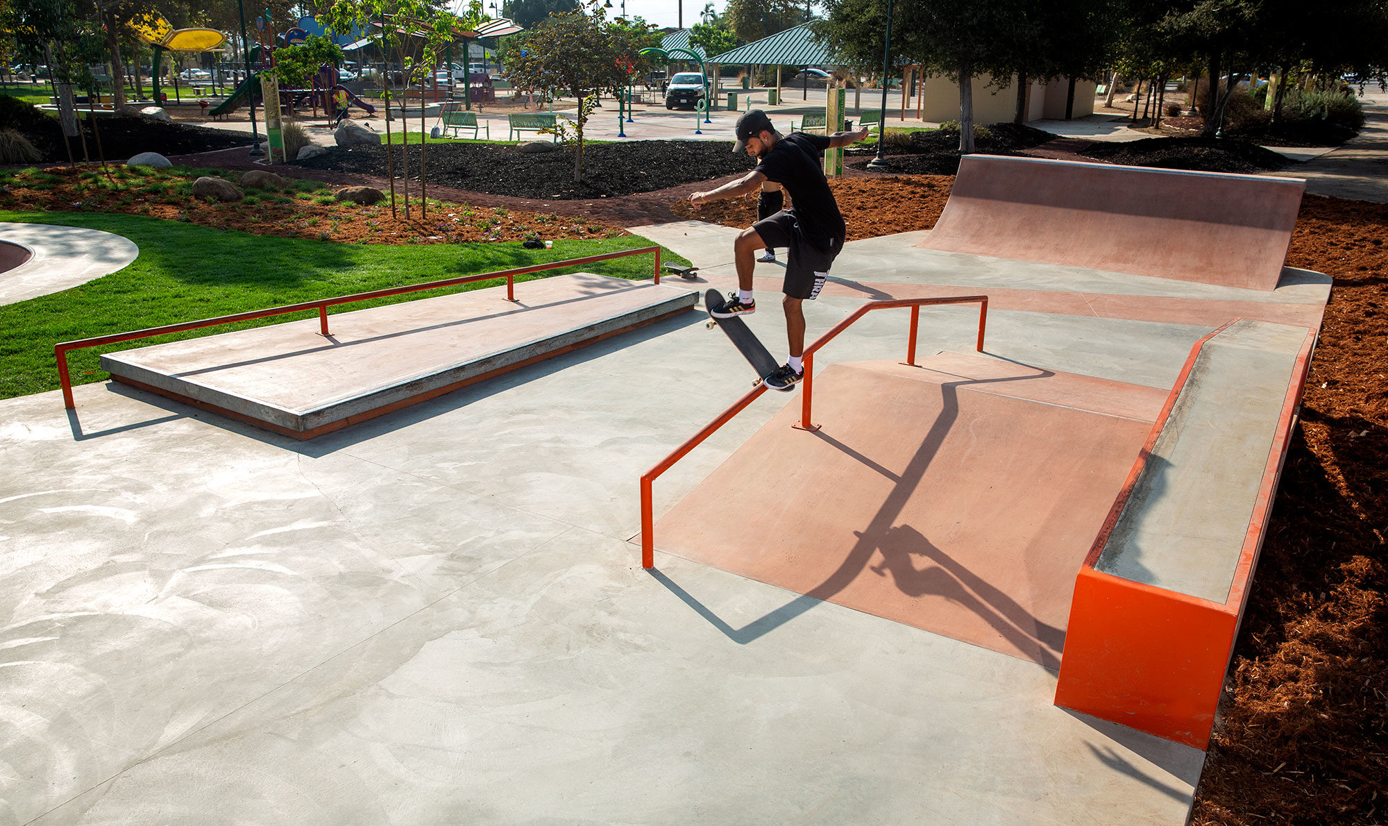 Noseblunt on the A-Frame at Gibson Mariposa Skatepark in El Monte, CA of Skateboard Professional Maurio McCoy