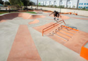 The street section with Maurio McCoy at Gibson Mariposa Skatepark in El Monte, CA