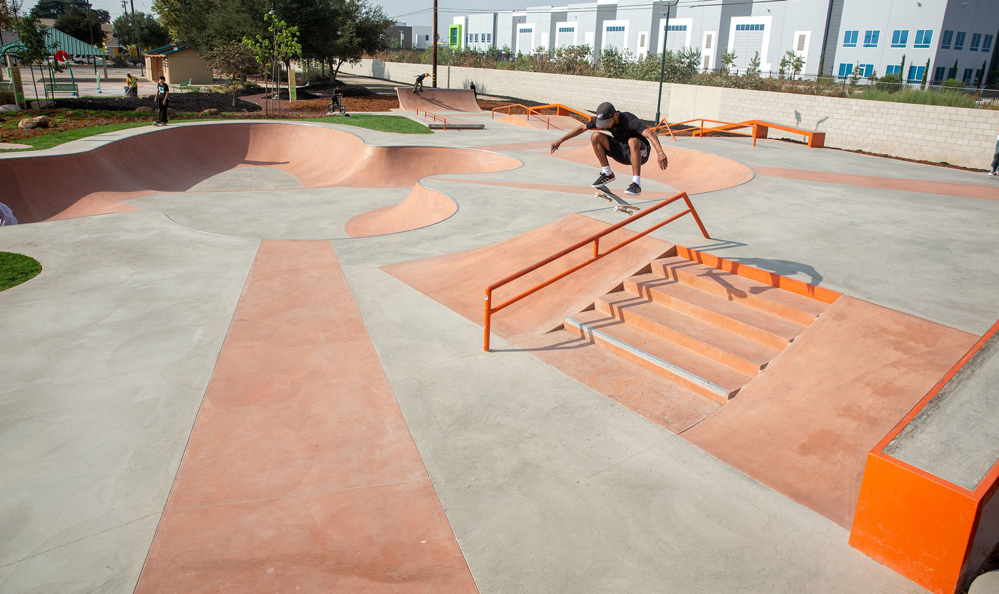 The street section with Maurio McCoy at Gibson Mariposa Skatepark in El Monte, CA
