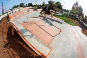 Reliving Maurio McCoys childhood, a kickflip fatty to flatty at Gibson Mariposa Skatepark in El Monte, CA
