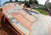 Reliving Maurio McCoys childhood, a kickflip fatty to flatty at Gibson Mariposa Skatepark in El Monte, CA
