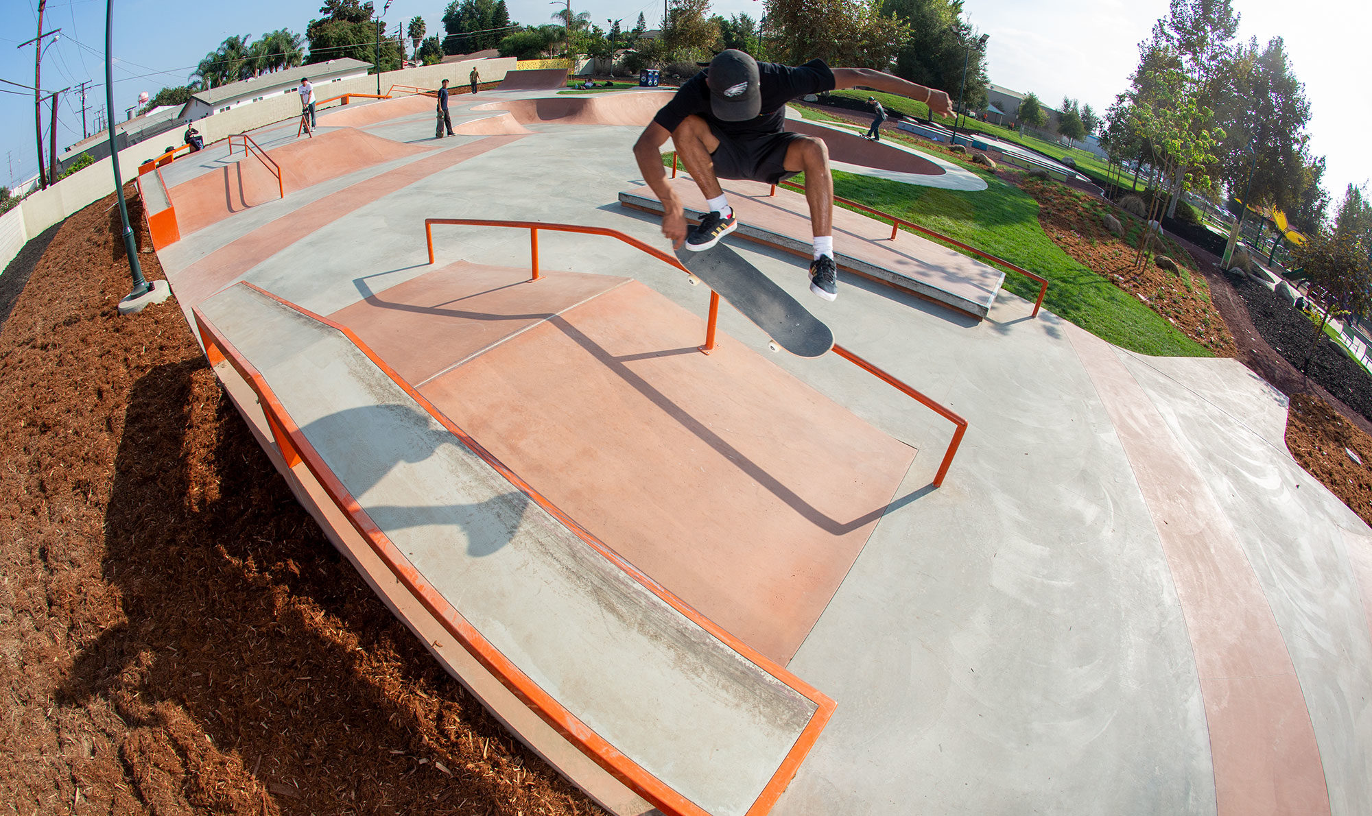 Reliving Maurio McCoys childhood, a kickflip fatty to flatty at Gibson Mariposa Skatepark in El Monte, CA