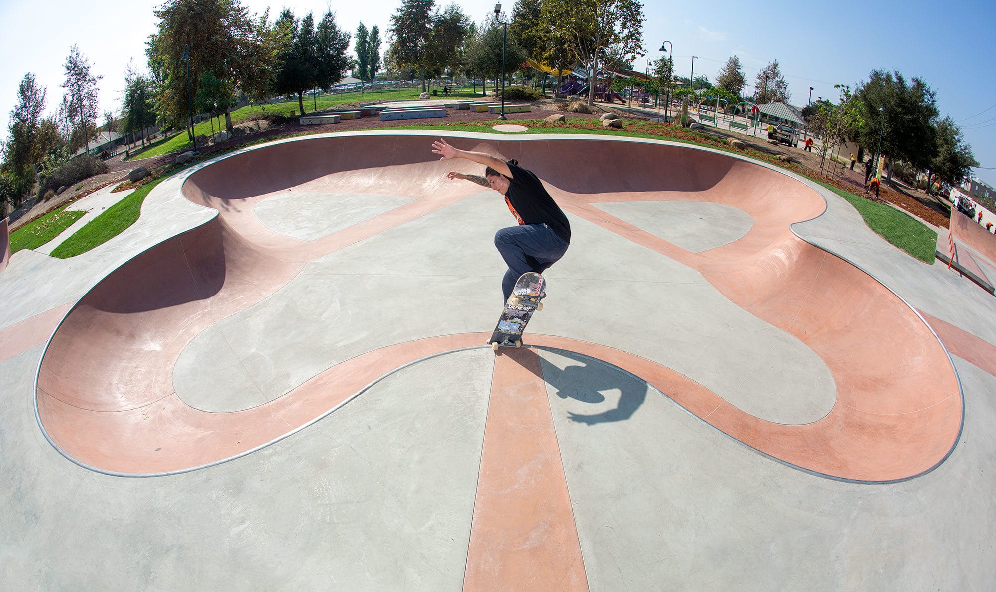Butterfly Bowl at Gibson Mariposa Skatepark in El Monte, CA with Robby doing a blunt