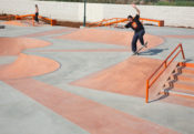 Robby blunt into the bank at Gibson Mariposa Skatepark in El Monte, CA