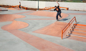 Robby blunt into the bank at Gibson Mariposa Skatepark in El Monte, CA