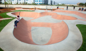 Smith Grind of Robby in the Butterfly Bowl Gibson Mariposa Skatepark in El Monte, CA