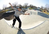 Nice nosegrind around the corner of the skatepark transition at a Spohn Ranch Skatepark