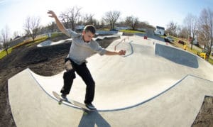 Nice nosegrind around the corner of the skatepark transition at a Spohn Ranch Skatepark