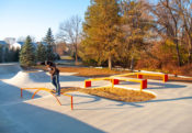 Skatepark filled with Rails, Hubbas, Ledges, Transition, Volcano and tons of shade