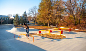 Skatepark filled with Rails, Hubbas, Ledges, Transition, Volcano and tons of shade