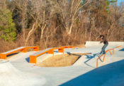 Treelined skatepark in Milford MI, build and designed by Spohn Ranch