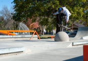 Backside big spin at West Des Moines Skatepark in Iowa