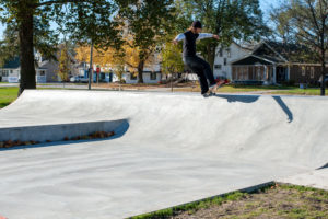 Long 5.0 on the transition located at the skatepark in West Des Moines in Iowa