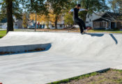 Long 5.0 on the transition located at the skatepark in West Des Moines in Iowa