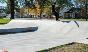 Long 5.0 on the transition located at the skatepark in West Des Moines in Iowa