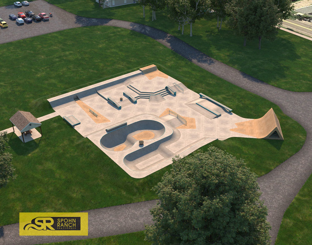 Spohn Ranch skatepark design with bowl and street section Medina Skatepark in NY