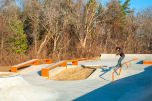 Treelined skatepark in Milford MI, build and designed by Spohn Ranch