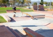 Matt Berger backside flips over a ball at La Puente Skatepark, Designed and Built by Spohn Ranch