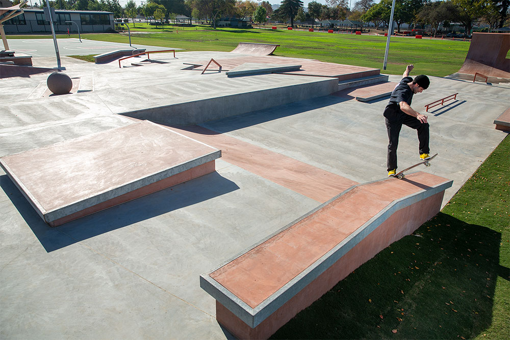 Front blunt on the hubba at the Ian Calderon Skatepark in La Puente, CA