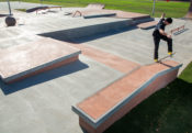 Front blunt on the hubba at the Ian Calderon Skatepark in La Puente, CA