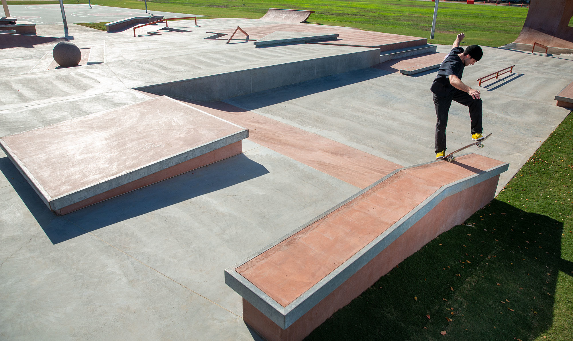 Front blunt on the hubba at the Ian Calderon Skatepark in La Puente, CA