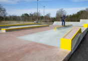 frontside 5050 on the bazooka skatepark rail at Spohn Ranch Skateparks build Mecklenburg Skatepark