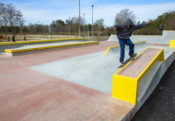 Frontside smith on the hubba at Mecklenburg Skatepark