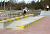 A Mecklenburg North Carolina Suski Grind on the bump to flat yellow ledge