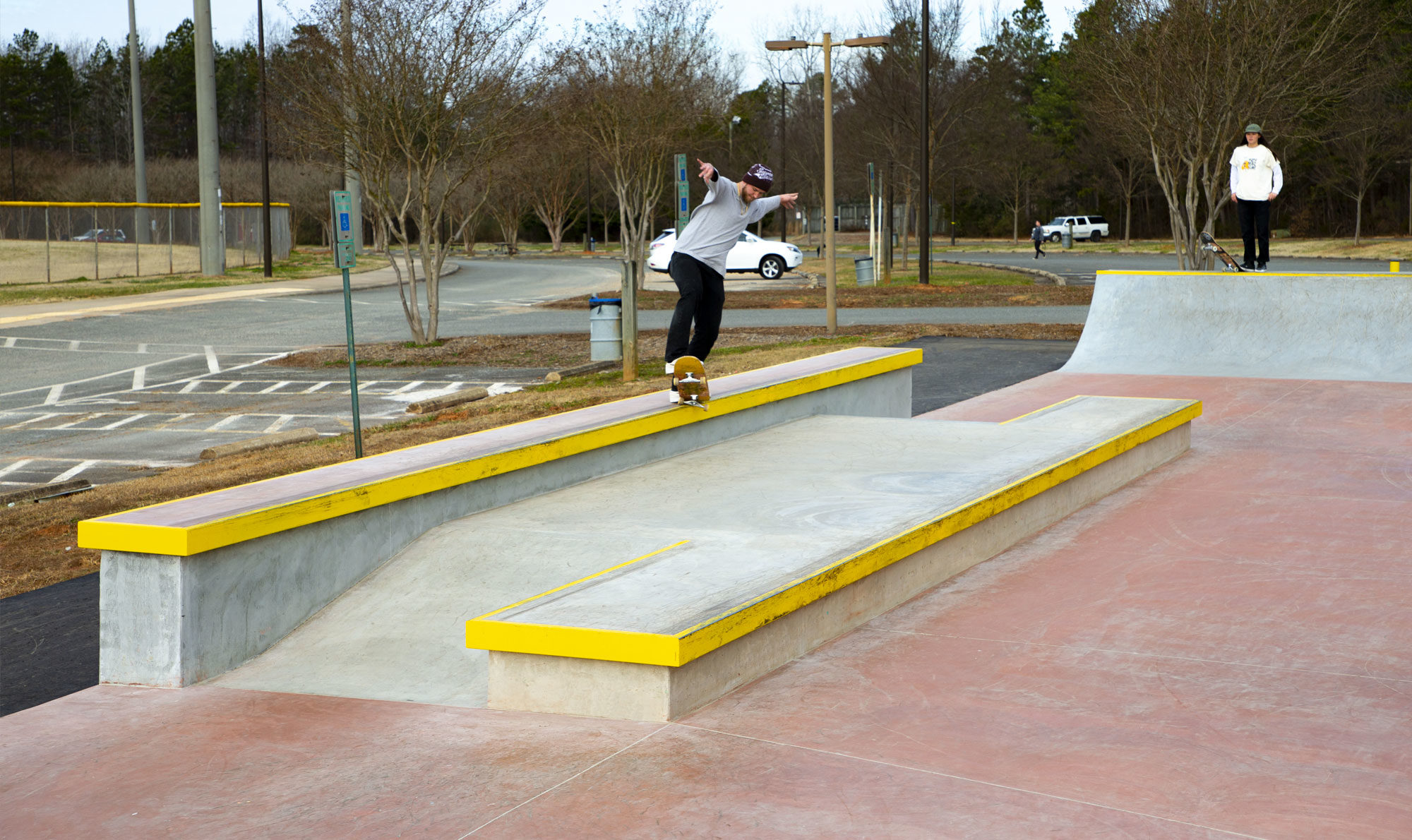 A Mecklenburg North Carolina Suski Grind on the bump to flat yellow ledge