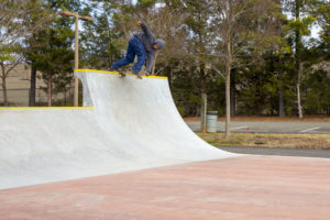 Malik Jordan backside crailtail at Mecklenburg Skatepark in North Carolina
