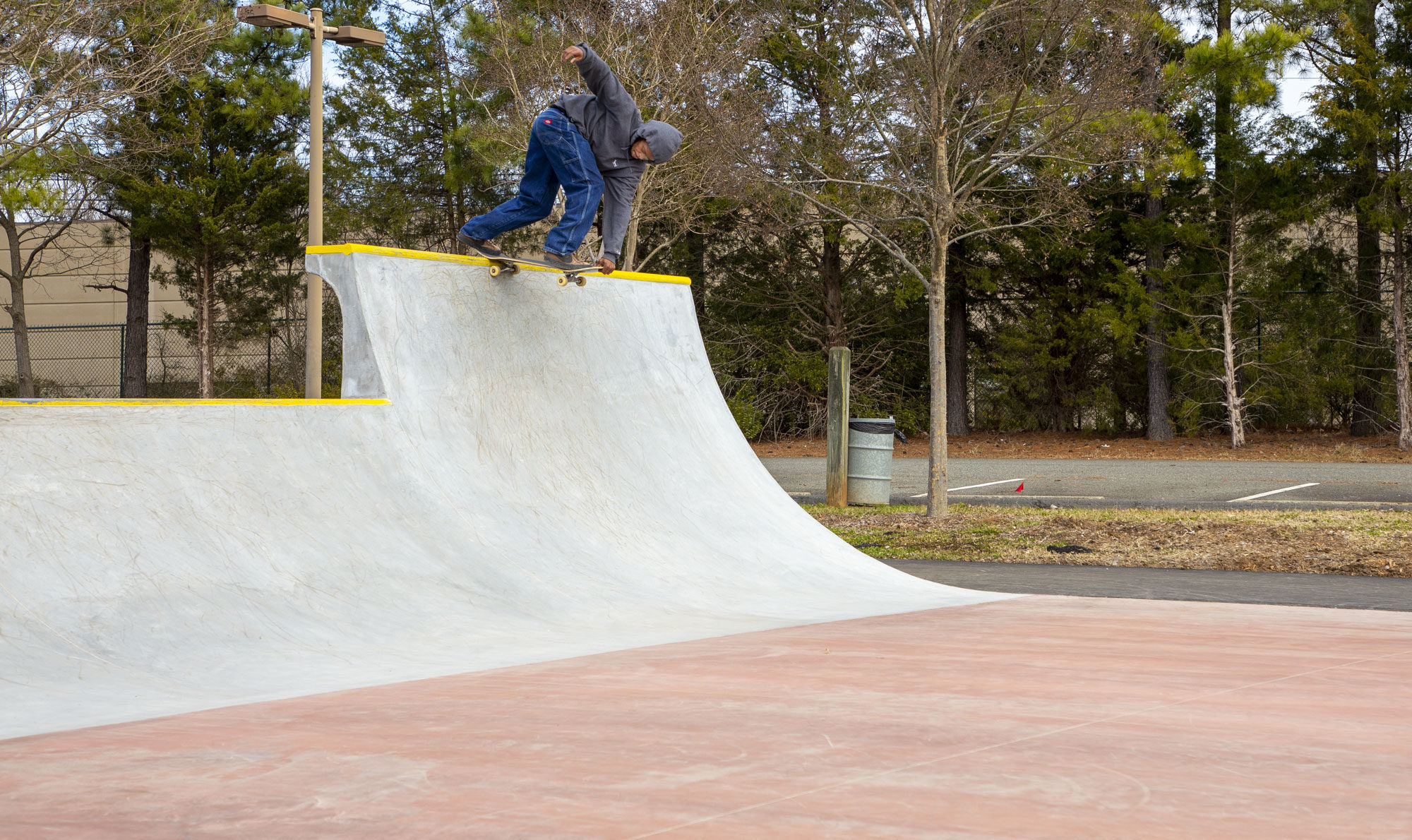 Malik Jordan backside crailtail at Mecklenburg Skatepark in North Carolina