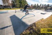 Robby Hargreaves riding the rainbow rail at Victorville Skatepark in CA by designed by Spohn Ranch