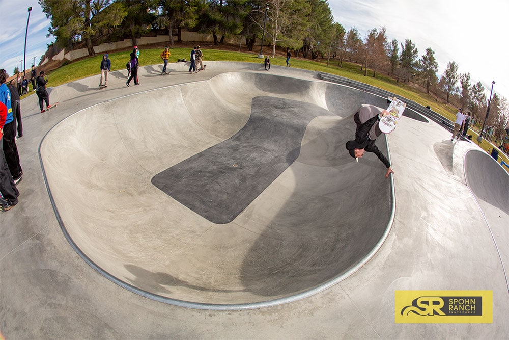 Handplant of Robby Hargreaves at Spohn Ranch designed Victorville Skatepark, CA