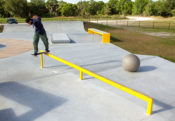 Backside Tailslide long flatbar at Mulberry Skatepark in Polk Florida