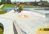 Mikey Whitehouse catching air at South Padre Island Skatepark in Texas, Built by Spohn Ranch Skateparks