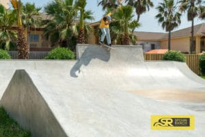South Padre Island Skatepark in Texas home to Mikey Whitehouse backside smiths and amazing pyramids and transitions